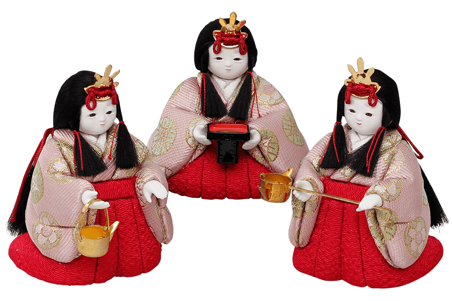 木目込み雛人形　奏 - かなで - 12号　三人官女（おさげ - 小町）