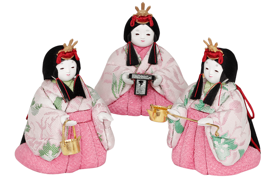 木目込み雛人形　結 - ゆい - 12号　三人官女（おさげ - 小町）