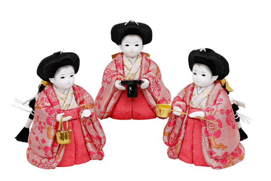 木目込み雛人形　詩 - うた - 13号　三人官女（おすべらかし - 撫子）