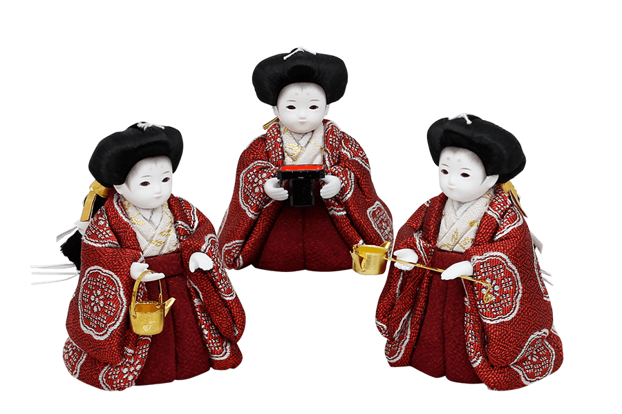 木目込み雛人形　羽 - つばさ - 13号　三人官女（おすべらかし - 撫子）