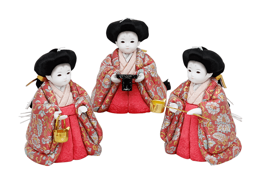 木目込み雛人形　凛 - りん - 13号　三人官女（おすべらかし - 撫子）