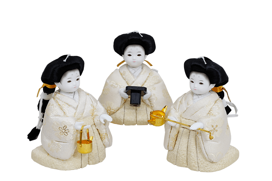 木目込み雛人形　絹 - きぬ - 12号　三人官女（おすべらかし - 撫子）