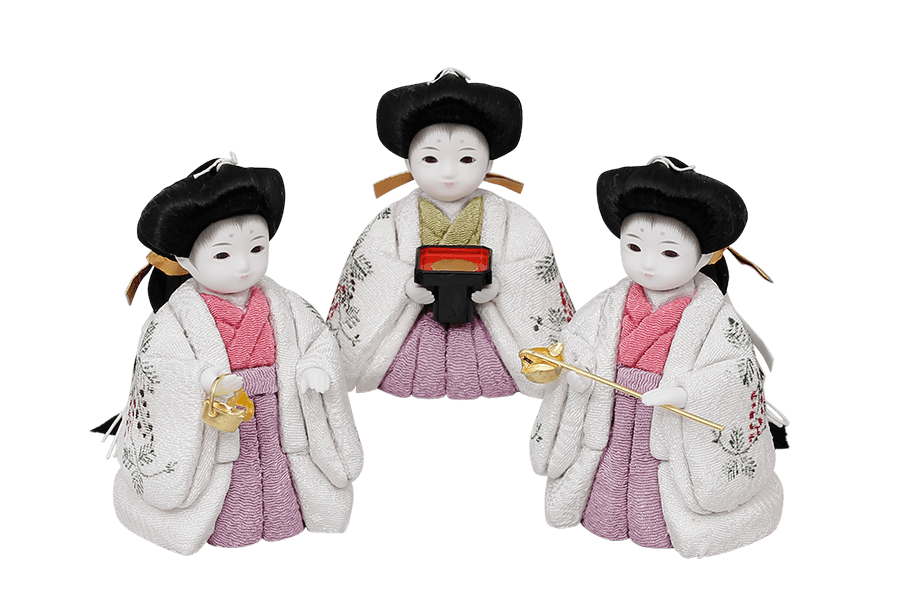 木目込み雛人形　繭 - まゆ - 11号　三人官女（おすべらかし - 撫子）