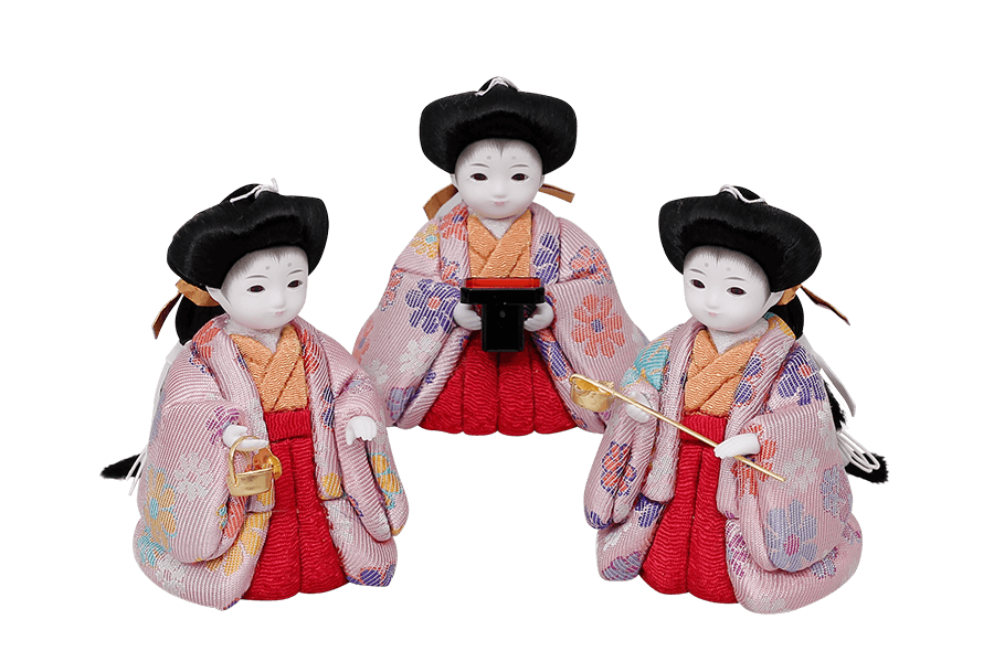 木目込み雛人形　愛 - あい - 11号　三人官女（おすべらかし - 撫子）