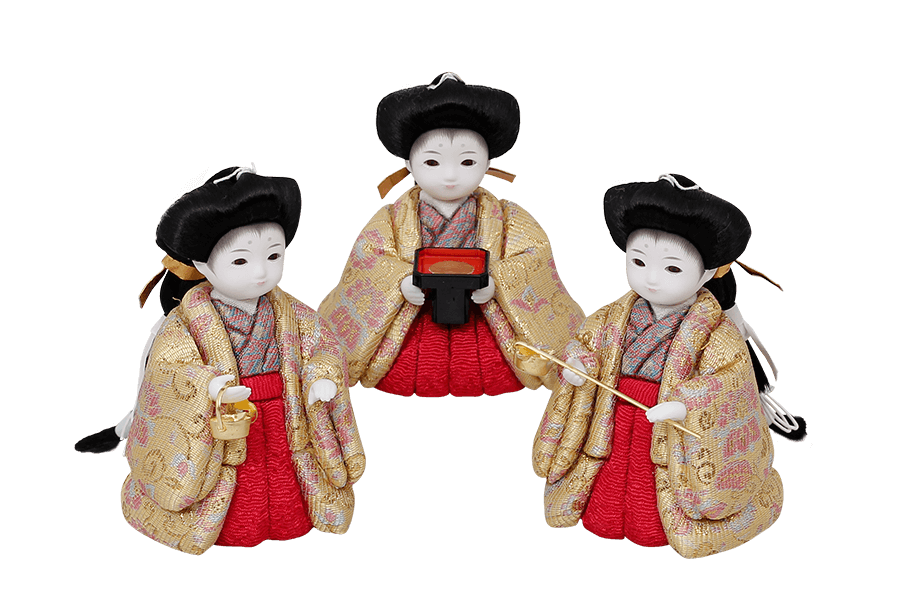 木目込み雛人形　香 - かおり - 11号　三人官女（おすべらかし - 撫子）