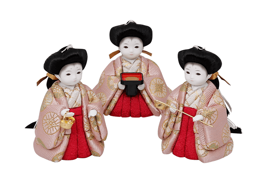 木目込み雛人形　奏 - かなで - 11号　三人官女（おすべらかし - 撫子）