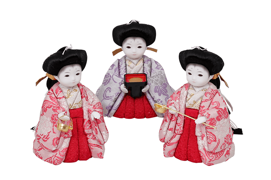 木目込み雛人形　雪 - ゆき - 11号　三人官女（おすべらかし - 撫子）