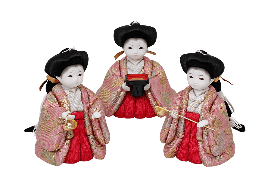 木目込み雛人形　誉 - ほまれ - 11号　三人官女（おすべらかし - 撫子）