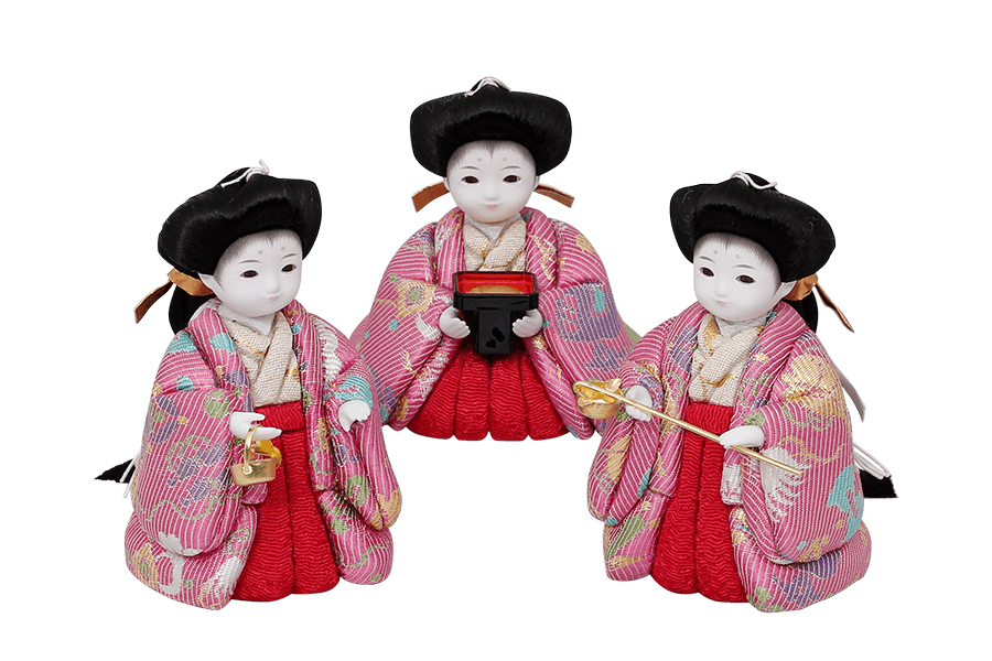 木目込み雛人形　絆 - きずな - 11号　三人官女（おすべらかし - 撫子）