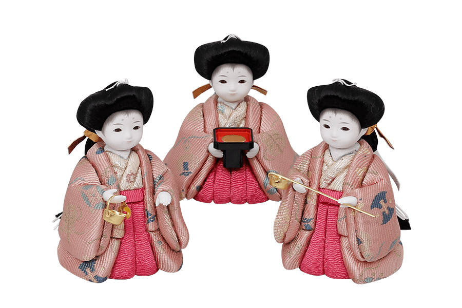 木目込み雛人形　祝 - いわい - 11号　三人官女（おすべらかし - 撫子）
