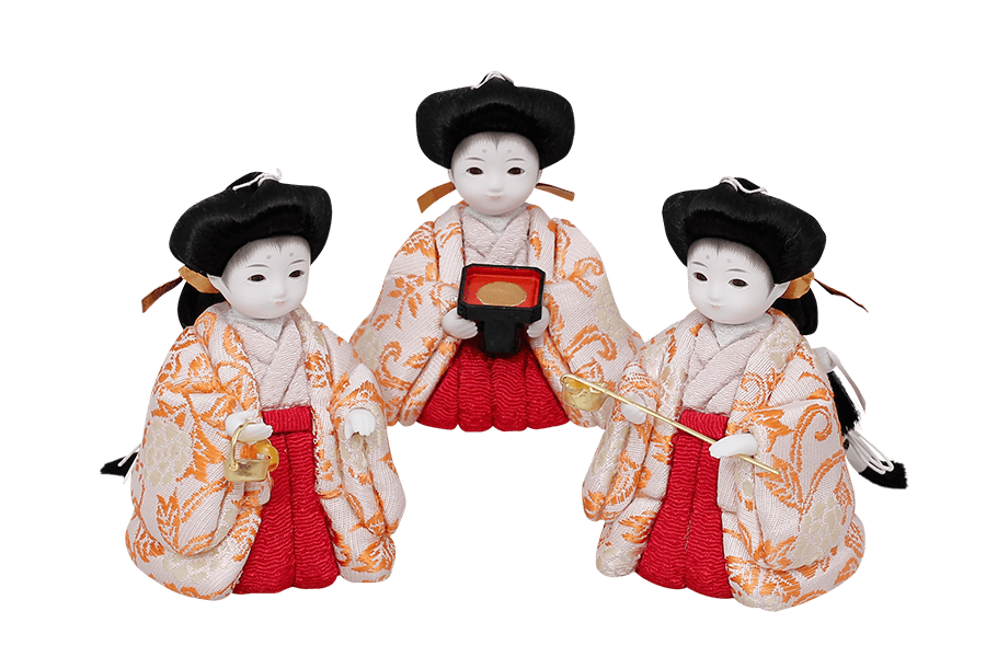 木目込み雛人形　蕾 - つぼみ - 11号　三人官女（おすべらかし - 撫子）