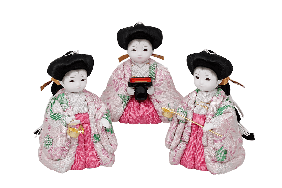 木目込み雛人形　結 - ゆい - 11号　三人官女（おすべらかし - 撫子）