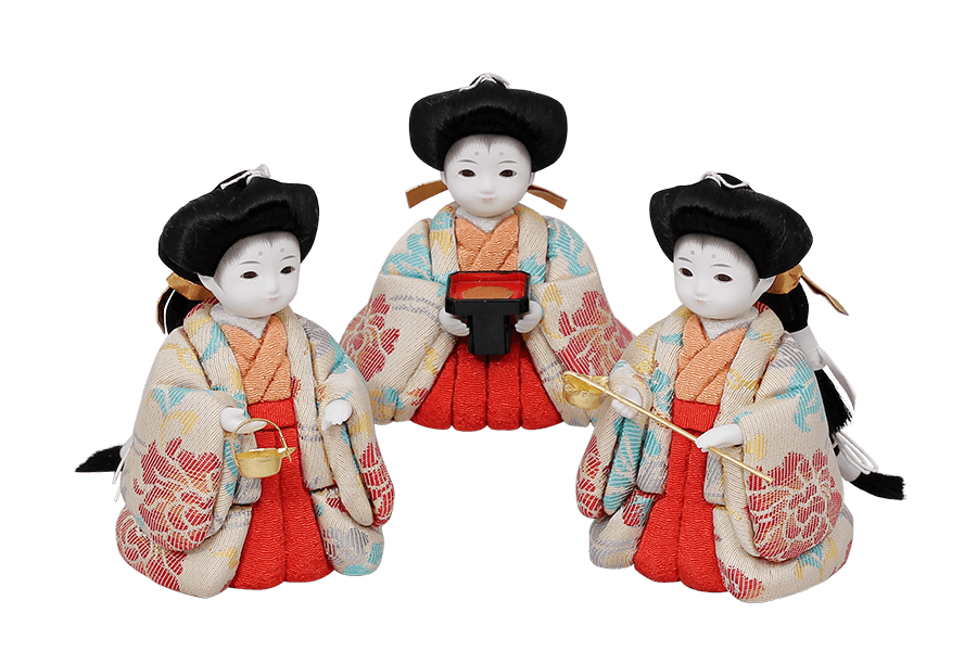 木目込み雛人形　喜 - よろこび - 11号　三人官女（おすべらかし - 撫子）