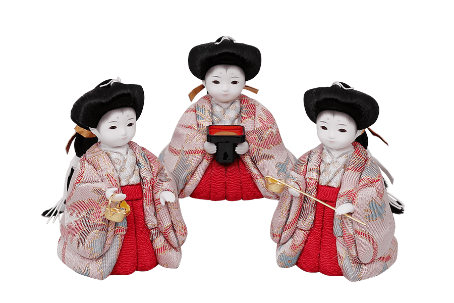 木目込み雛人形　咲 - さき - 11号　三人官女（おすべらかし - 撫子）