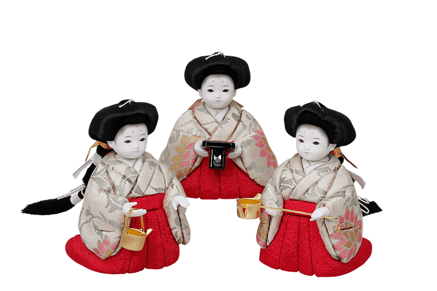 木目込み雛人形　佳 - よい - 12号　三人官女（おすべらかし - 撫子）