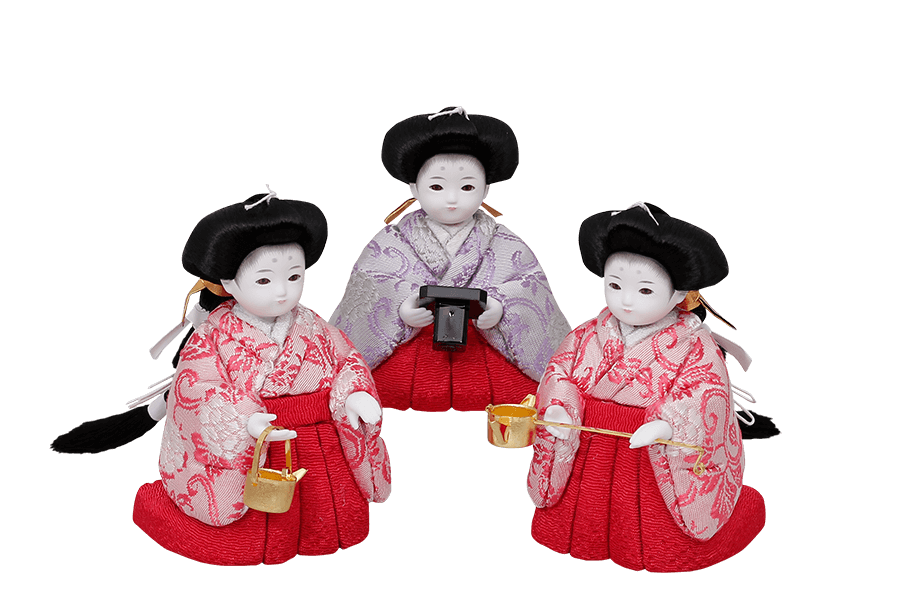 木目込み雛人形　雪 - ゆき - 12号　三人官女（おすべらかし - 撫子）