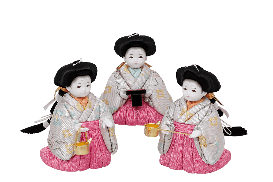 木目込み雛人形　杏 - あん - 12号　三人官女（おすべらかし - 撫子）