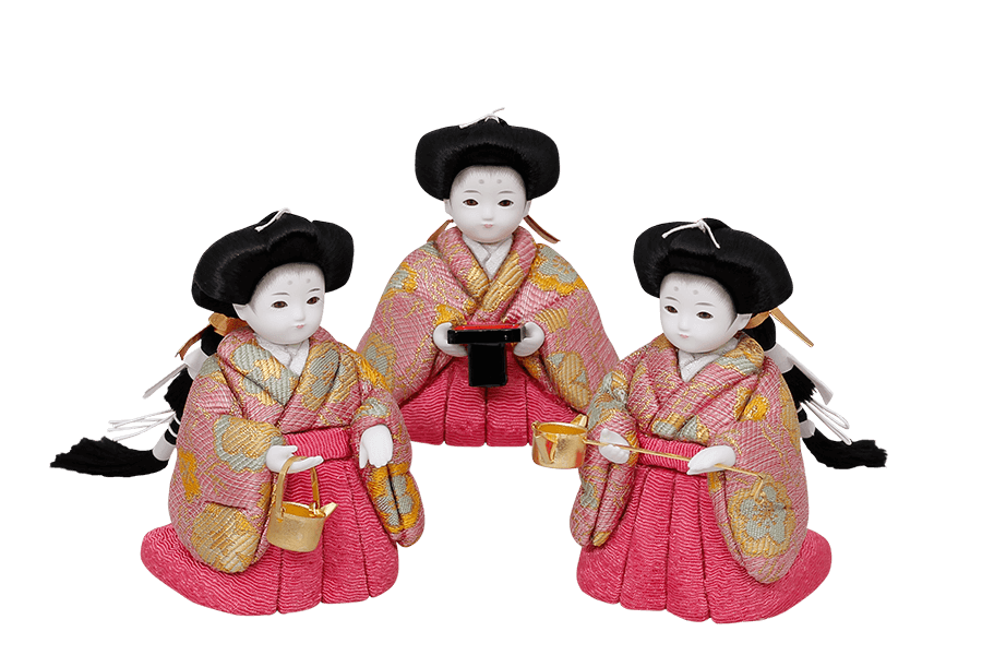 木目込み雛人形　紗 - すず - 12号　三人官女（おすべらかし - 撫子）