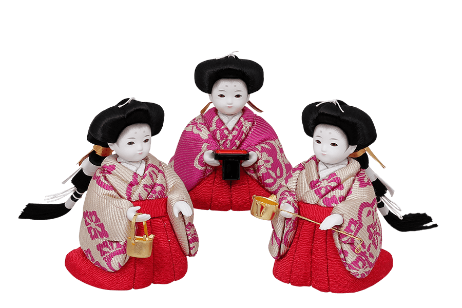 木目込み雛人形　陽 - よう - 12号　三人官女（おすべらかし - 撫子）