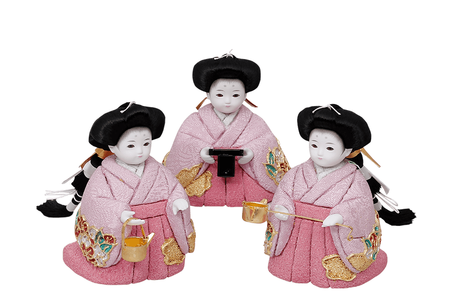 木目込み雛人形　絢 - あや - 12号　三人官女（おすべらかし - 撫子）