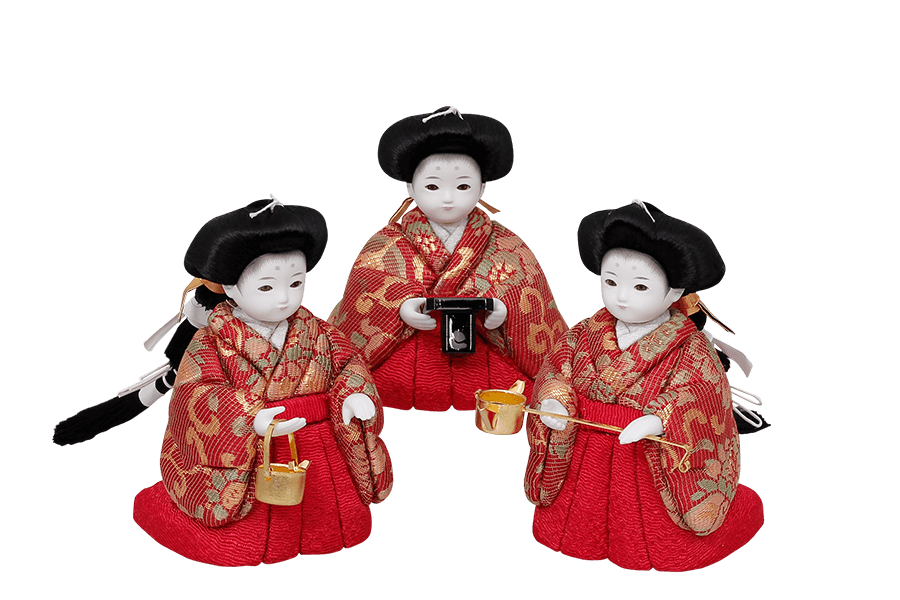 木目込み雛人形　祈 - いのり - 12号　三人官女（おすべらかし - 撫子）