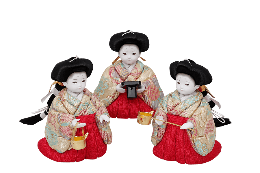 木目込み雛人形　栞 - しおり - 12号　三人官女（おすべらかし - 撫子）