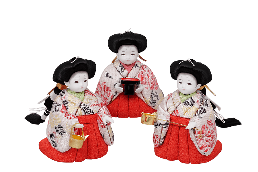 木目込み雛人形　晴 - はれ - 12号　三人官女（おすべらかし - 撫子）