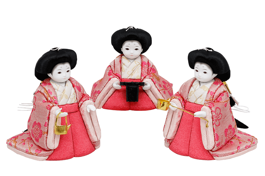 木目込み雛人形　詩 - うた - 14号　三人官女（おすべらかし - 撫子）