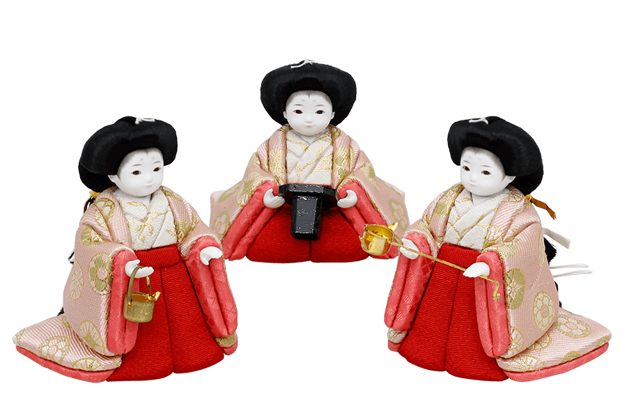 木目込み雛人形　奏 - かなで - 14号　三人官女（おすべらかし - 撫子）
