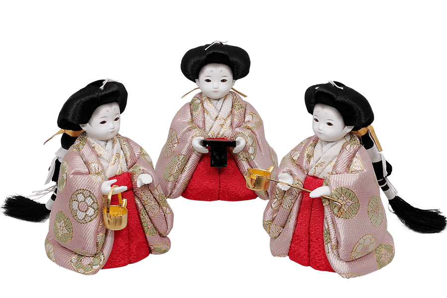 木目込み雛人形　奏 - かなで - 13号　三人官女（おすべらかし - 撫子）