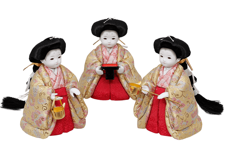 木目込み雛人形　琴 - こと - 三人官女 - 13号（おすべらかし - 撫子）