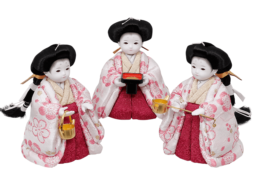 木目込み雛人形　燈 - あかり - 13号　三人官女（おすべらかし - 撫子）