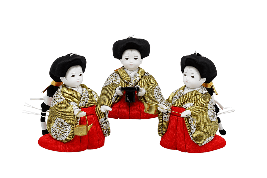 木目込み雛人形　立雛　三人官女（おすべらかし - 撫子）12号用
